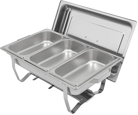 Chafing Dish Buffet Set, 3 Compartment Rectangular Catering Chafer Warmer Set, Stainless Steel Buffet Dishes Warming Set With Food Pan Water Pan For Wedding Party Banquet Events