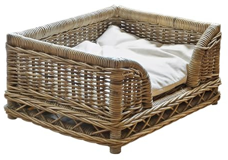 Loberon Panier à Chien Gorron - rotin, Coton - H/L/P env. 28/55 / 45 cm, Marron Vieilli