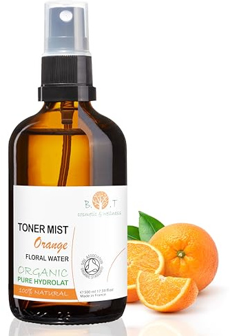 B.O.T cosmetic & wellness - Ekologisk Orange Ren Vattenhydrolat, 100% Naturlig Apelsinblomma, Unisex, Ansiktsvatten/Toner, Alkoholfri, Klar, 500 ml (1-pack)