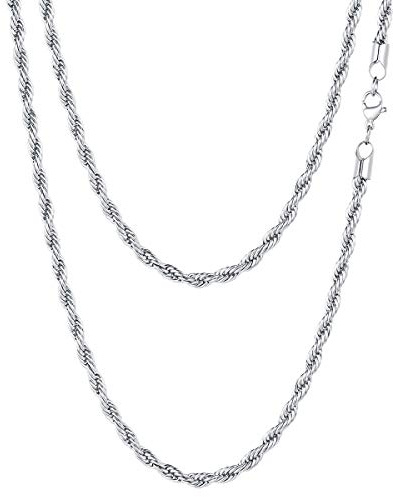 FOCALOOK Cadena Malla Hombre Collar Simple Cuerda Trenzada Acero Inoxidable 316L 3mm 28 Pulgadas Joyería Minimalista Regalo Pareja
