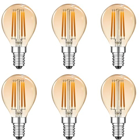 HUAMu E14 LED Vintage Lampe,LED Filament Glühlampen,4W (40W Equivalent),Bernstein Glühen,2200K,E14,Golfball P45/G45,6 Stück