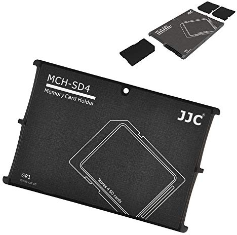 JJC Speicherkarten Etui Leichte Schutzhüllen für 4 SD SDHC SDXC Karten | Tragbare Aufbewahrungsbox SDHC- und SDXC-Speicherkarten mit beschriftbaren Fächern, 4,8 mm Dünn, 14 g Leicht