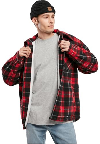 Urban Classics Plaid Teddy Lined Shirt Jacket Giacche, Rosso/Nero, XL Uomo