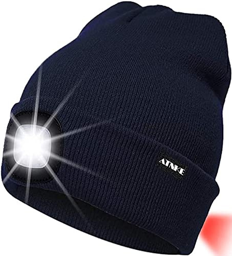 ATNKE 8LED beleuchtete Strickmütze, wiederaufladbare USB-Scheinwerferkappe mit extrem Heller, wasserdichter Lampe und Blinkender Alarm Rotes Rücklicht Multi-Color