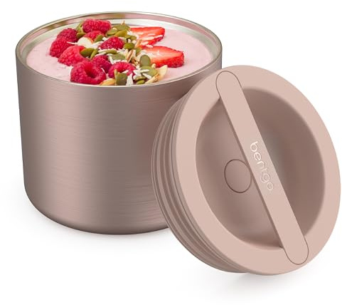 Bentgo Stainless Insulated Food Container - 2.4 Cups (19 oz), Triple-Layer Insulation, Vacuum Seal, Leak-Proof, Built-In Handle, Wide Opening, Premium Stainless Steel, for Cool/Warm Foods (Rose Gold)