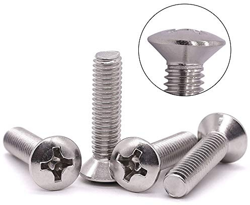 M4-0.7 x 12mm Stainless Steel Oval Head Machine Screws, 304 Stainless Steel 18-8, Phillips Drive, Bright Finish, Full Coarse Thread UNC, 100 PCS