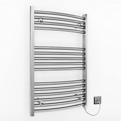 Myhomeware 500mm Wide Curved Chrome Electric Bathroom Towel Rail Radiator With Manual Electric Element UK Pre-Filled (500 x 800 mm (h))
