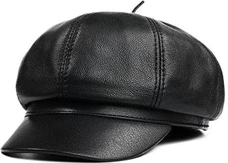DongBao Herren Damen Schirmmütze Leder Schildmütze Barett Ballonmütze Wintermütze Maler Mütze mit Visor 8 Panel Flat Cap