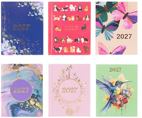 2027 Pocket Diary Week to View - Flower Hardback Planner Runs January to December 2027 - Small Size, 8.5cm x 11cm with Ribbon Bookmark (Flowers)