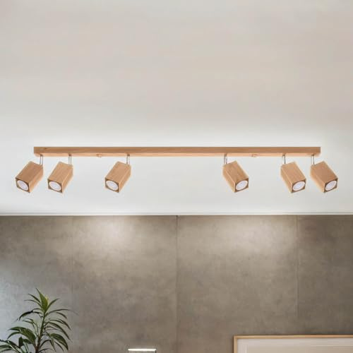 Licht-Erlebnisse Deckenleuchte Holz 120 cm lang länglich 6-flammig schwenkbar GU10 Deckenstrahler Spot Lampe Wohnzimmer