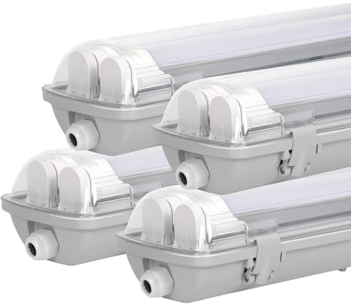 Sonnewelt LED Feuchtraumleuchte 150cm 4er 4500K Neutralweiß 2x 24W Röhre 4800lm IP65 Wasserfest T8 Werkstattlampe Röhrenlampe Komplett Wannenleuchte Leuchte für Garage Keller Büro Warenhaus