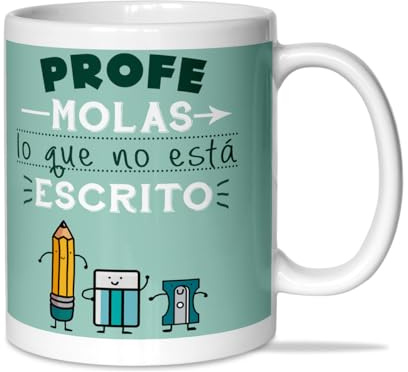LINFORMAL Taza Profesora y profesor 350 ml, Regalo Fin de Curso para Profesora, Profe, Maestra, Seño o Tutora, Regalos originales para profesores - Profe molas lo que no está escrito -