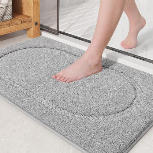 Color G Badematte rutschfest, Weiche Badezimmerteppich Maschinenwaschbar Badvorleger mit Wasserabsorbierenden, Mikrofaser Badteppich rutschfest Waschbar für Badezimmer - 40 x 60 cm, Hellgrau