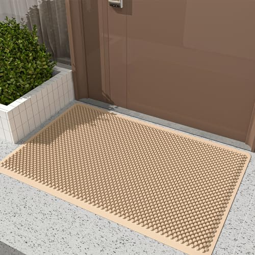 Fowooyeen Zerbino Ingresso Casa, Silicone Tappeti Lavabili per Esterni, Tappetino Entrata Asciugapassi Antiscivolo per Interni ed Esterni, Casa e Ufficio - Antipioggia, 43x76 cm in Cachi