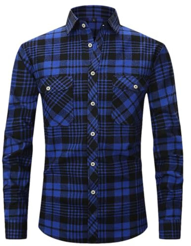 HEYDHSDC Chemise à carreaux en flanelle brossée double poche pour homme - Manches longues - Coupe droite, M502, M