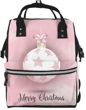 OrcoW Rosa Weihnachten Ball Druck Wickeltasche Mama Rucksack Große Kapazität Multifunktions Wasserdichte Windel Tasche Für Mama Und Papa, Schwarz , One size