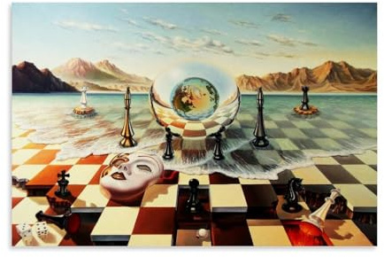 Salvador Dalí Berühmte Malerwerke (Schachmaske auf Meer), Druckposter, dekoratives Gemälde, Leinwand, Wandkunst, Wohnzimmer, Schlafzimmer, 40 x 60 cm