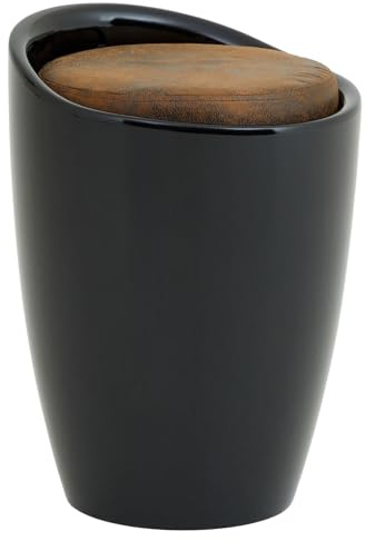 IDIMEX Sitzhocker Daniel mit Stauraum, Schwarz/Vintage - Stauraumhocker aus Kunststoff mit gepolstertem Sitzkissen aus Kunstleder für Badezimmer oder Arbeitszimmer Arbeitshocker mit Griff