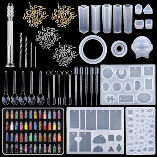 XPOOP 284 stycken harts gjutharts silikonform epoxiharts formar set epoxiharts silikonform smycken gör-det-själv set för smyckestillverkning hänge halsband örhängen dekoration smyckesställ