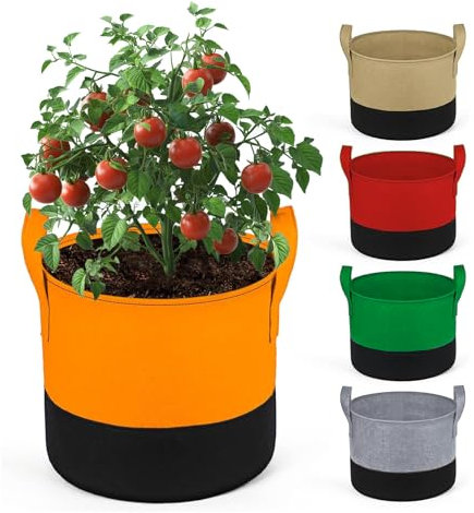Zweifarbige Wachstumsbeutel, 5 Stück 20L 5 Gallonen Zweifarbige Pflanzsack, Bunte Pflanzsäcke, Kartoffel Pflanzsack, Gartentöpfe für den Anbau von Gemüse, Obst, Blumen und Tomaten, Vliesstoff