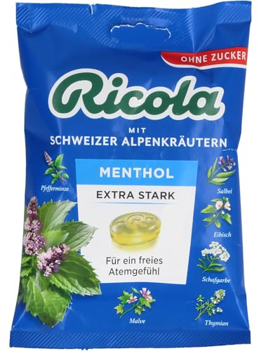 Ricola mit Schweizer Alpenkräutern Beutel Menthol extra stark ohne Zucker für ein freies Atemgefühl, 75 g Bonbons