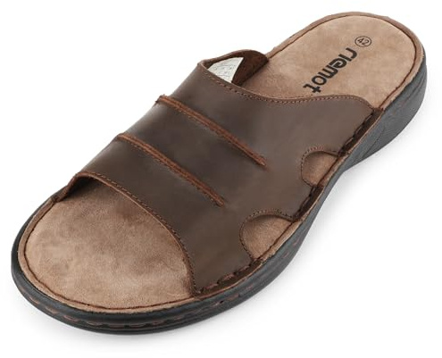 riemot Mens Slide Leather Sandal Summer Beach Indoor and Outdoor Anti-skidding With Two Adjustable Mules/clogs Open Toe Sandals Brown UK Size 8-13
