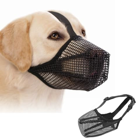 FANGCCC Maulkorb für Hunde, Atmungsaktiver Mesh Maulkorb für Kleine, Mittlere und Große Hunde, Verhindert Das Beißen, Kauen Und Bellen, Schwarz, Nylon, L
