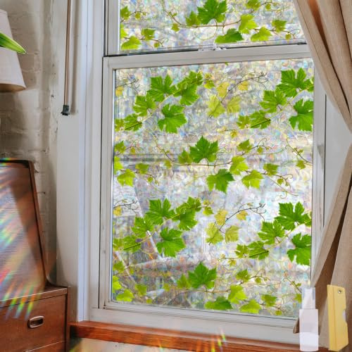 WBQMUNY Regenbogen-Fenster-Sichtschutzfolie, 44,5 x 199,9 cm, holografische Buntglas-Fensterfolie, Vinyl, statisch haftender Aufkleber, nicht klebend, entfernbar, Hausfenstertönung für Zuhause