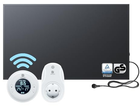 BR Bringer Infrarotheizung 800 Watt - mit Thermostat und Fernbedienung - Infrarot Elektroheizung Energiesparend - TÜV & GS - Deutsche Qualitätsmarke (schwarz)