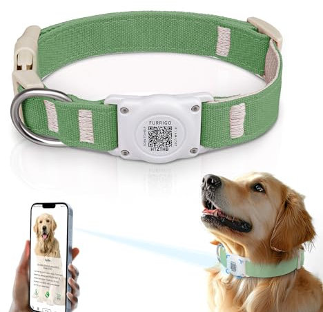 Airtag Hundehalsband, QR-Code, IP68, wasserdicht, integrierte Air-Tag-Hundehalsband-Halterung, ID-Tag, kostenloses Haustier-Online-Profil, strapazierfähiger natürlicher Baumwollhanf, passend für