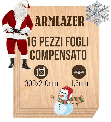 ARMLAZER SPERRHOLZ A4 300 x 210 х 1,5mm, 16 Stück, Holzplatten, Pyrographie, Hausmodellbrett, DIY Handgefertigt, Holzblätter zum Schneiden