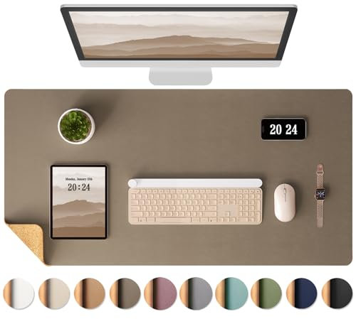 Aothia Kork-Schreibtischunterlage,beidseitige Schreibunterlage mit Naturkork & PU-Leder,Mausunterlage/Tischschutz,Leicht zu reinigen,wasserdicht für Büro/Haus/Deko (Kaffee,90x40cm)