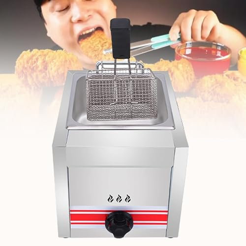 LSHFYV Friteuse a Gaz, Friteuse à Gaz Professionnelle Gpl, Friteuse Commerciale en Acier Inoxydable avec Paniers Et Couvercles De Friteuse pour Frire des Aliments Cuisiner,Singlecylinder10l