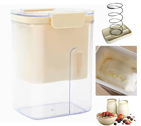 Griechisches Joghurtsieb mit Deckel, 1100 ml, Multi-Joghurt-Maker, Fliter mit ultrafeinem Siebkorb und automatischem Pressen für hausgemachte griechische Joghurtbutter, wiederverwendbar,