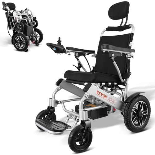VEVOR Fauteuil roulant électrique pour adultes seniors, capacité de poids 136 kg, fauteuil roulant motorisé léger et pliable largeur 449,58 mm, chaise tout terrain alliage aluminium, dossier réglable