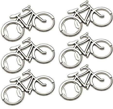 Fegtrtyoa 6 abrebotellas de bicicleta, de metal con forma de bicicleta para hombres y mujeres, color plateado