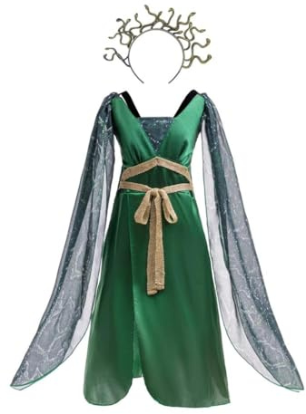 Lito Angels Deguisement Costume Robe de Medusa Grecque Antique avec Serre tete de Serpents pour Enfants Filles Taille 11-12 ans, Verte