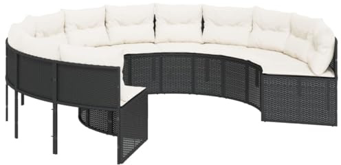 vidaXL Gartensofa mit Kissen Rund Schwarz Poly-Rattan, Terrassensofa, Loungesofa, rundes Sofa, Outdoor Sofa, Loungemöbel, Sofa rund, Gartensofa rund