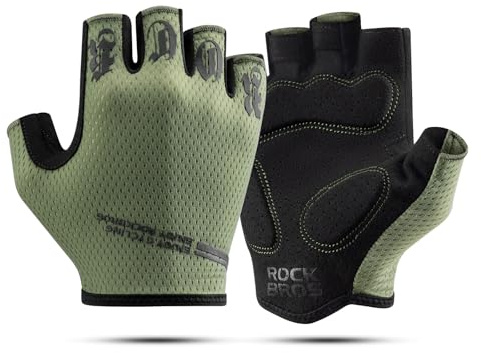ROCKBROS Fahrradhandschuhe Radhandschuhe Herren Damen Halbfinger rutschfeste Stoßdämpfende Handschuhe Sommer für Mountainbike Rennrad Grün XL