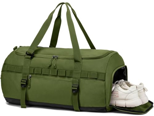 TAIHOYIN Sporttasche & Reisetasche 60L Groß Trainingstasche Herren Damen mit Schuhfach & Rucksack-Funktion Leichte Wasserdicht Fitnesstasche Sport Gymtasche für Weekender Reisen, Armeegrün