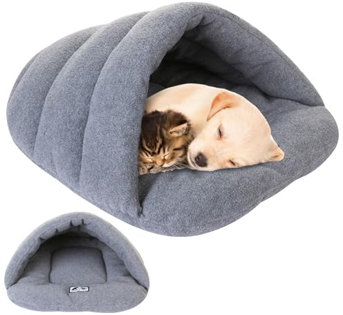 Dog Bed with Hood,Cat Sleeping Bag, Winter Thermal Dog Bed with Hood, Half Covered Soft Dog Cat Cave,Puppy Dog Cave Bed, Foldable Cozy Pet Bed House for Cat, Dog, L