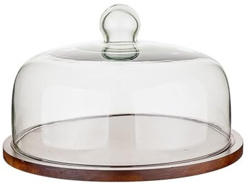 Dxcaicc Cake Stand Support De Gâteau en Bois avec Couvercle Stand De Gâteau en Bois avec Dôme en Verre Présentoir De Gâteau Cake Plate Cake Holder Cake Platter avec Couverture,15.5cm