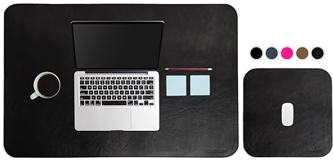 Schreibtischunterlage Leder, Schreibtischunterlage schwarz aus echtem Leder, 2-teiliges Set, XXL Schreibtischunterlage und Mauspad, Schreibtisch unterlage, Tastatur- und Mausunterlage, Tischunterlage