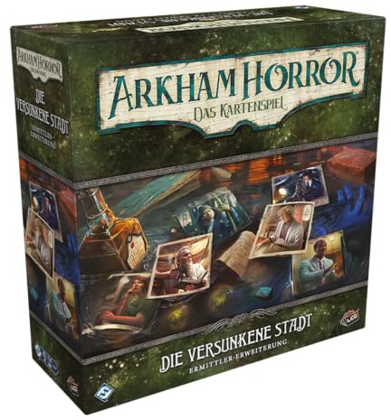 Fantasy Flight Games, Arkham Horror kortspelet – den sjunkna staden, utredarutvidgning, expertspel, kortspel, 1–4 spelare, från 14+ år, 45 minuter, tysk
