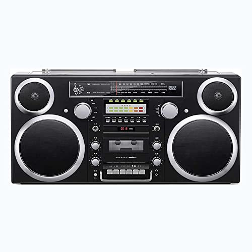 Boombox de Casete Retro con Bluetooth 5.0, Reproductor de CD, Radio Am/FM, Ranuras SD, Entrada Auxiliar, Conector para Auriculares y conversión USB/SD.