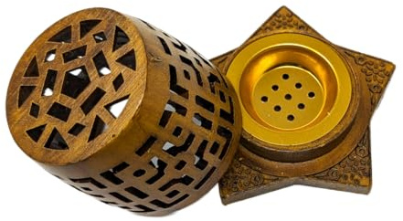 Bakhoor - Bruciatore di incenso fatto a mano, in resina con motivo geometrico arabo, 7 x 10 cm, ideale per incenso in resina, bakhoor e legno aromatico (marrone)