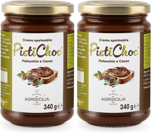 Agrisicilia Pistichoc crema Spalmabile di Pistacchio e Cacao, crema ideale per colazione e merenda,360 Grammi (Confezione da 2)