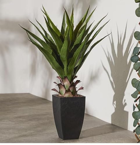 Large Artificial Agave Plant in Black Square Planter, Decorative Faux Succulent, Modern Home Decor