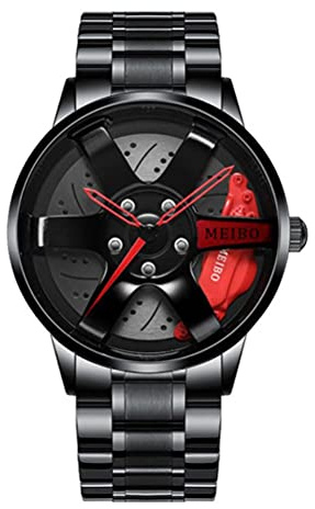 Ghzste Montre de sport pour homme, montre de course, rotative, roue de voiture, design sportif, montre étanche en acier inoxydable, B, Bracelet