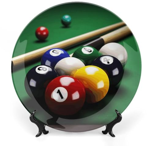 HETVBNS Assiette décorative en porcelaine anglaise de billard - Assiettes à dîner personnalisées en céramique avec support de présentation - Décoration murale à suspendre - 15,2 cm